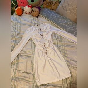 Fashion Nova White Long Sleeve Cut-Out Dress